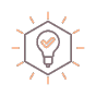 Light bulb icon surrounded by rays, symbolizing innovation and creativity.